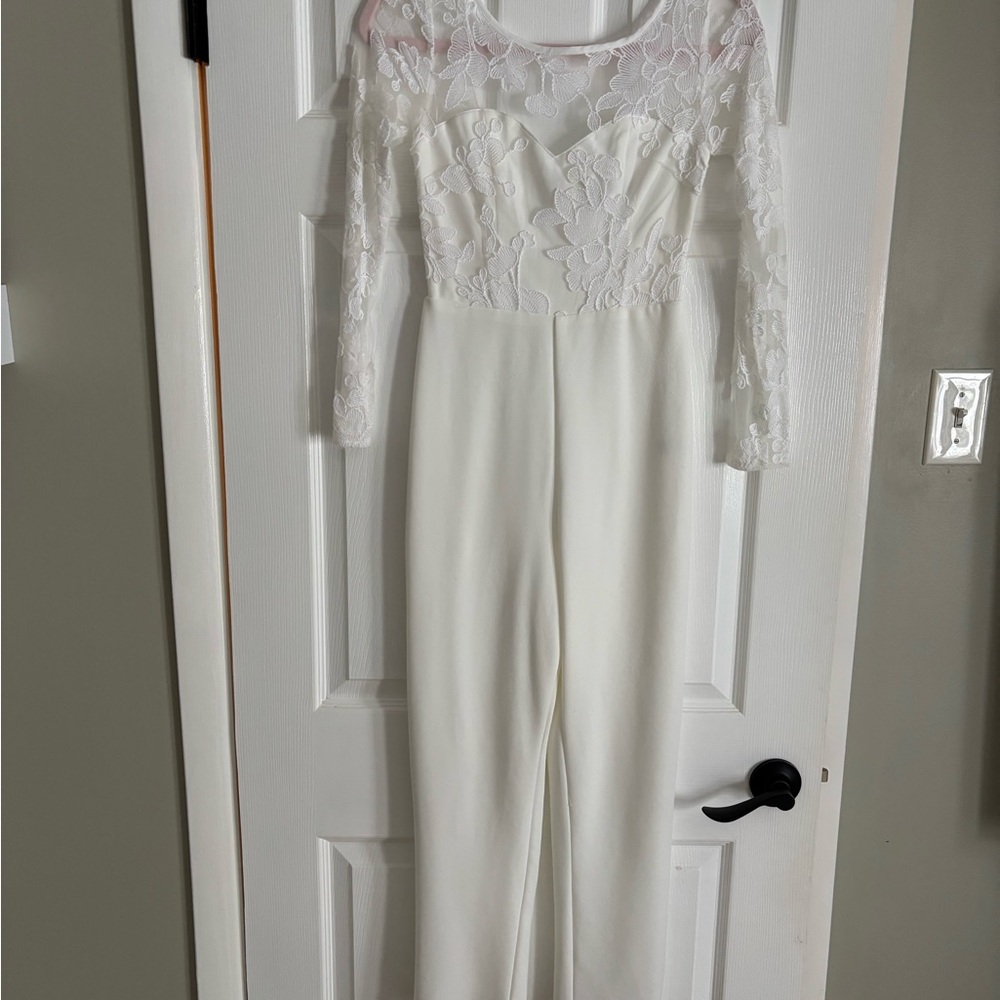 Lulu's Ivory Lace Long Sleeve Jumpsuit